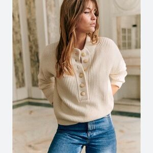 Sezane Cream Buttoned Sweater